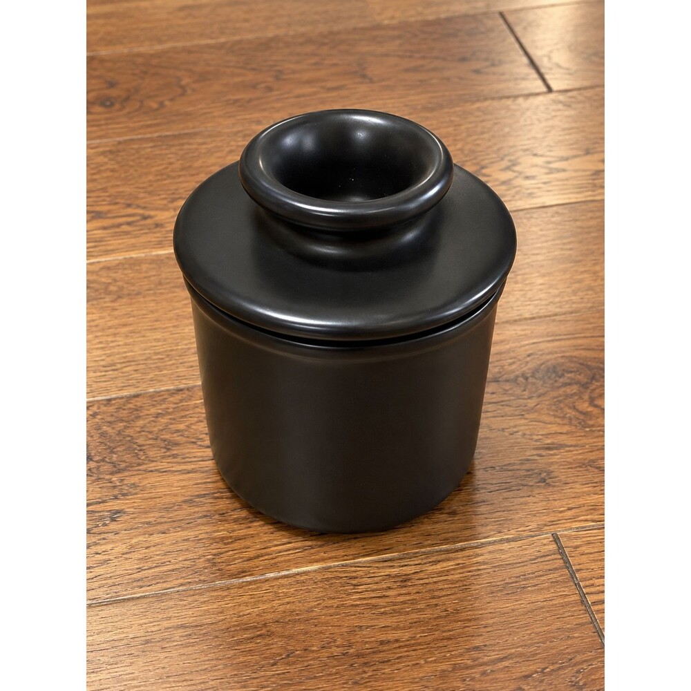 Butter Bell Crock Black Ceramic French Butter Keeper Water Seal L. Tremain